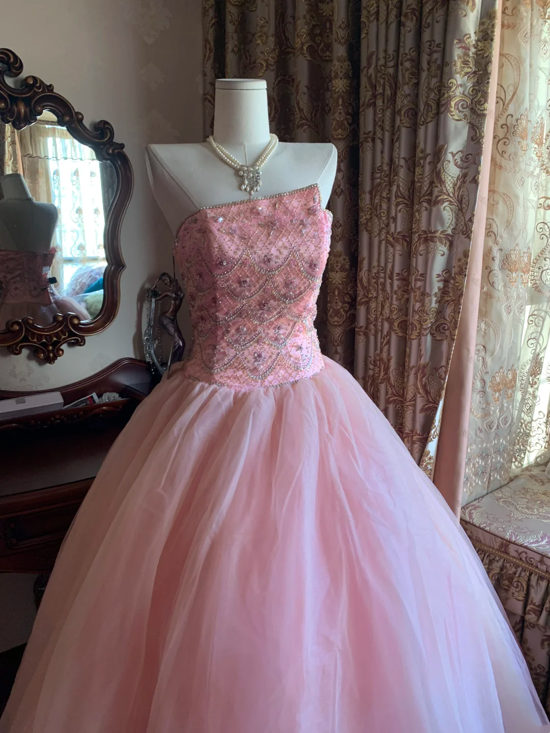 Light Pink Strapless Fitted Waist Voluminous Skirt Prom Gown, Birthday Party Dress gh7276