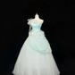 Light Blue Asymmetrical Neckline Cinched Waist Voluminous Tulle Skirt Long Romantic Dress, Wedding Gown gh7841