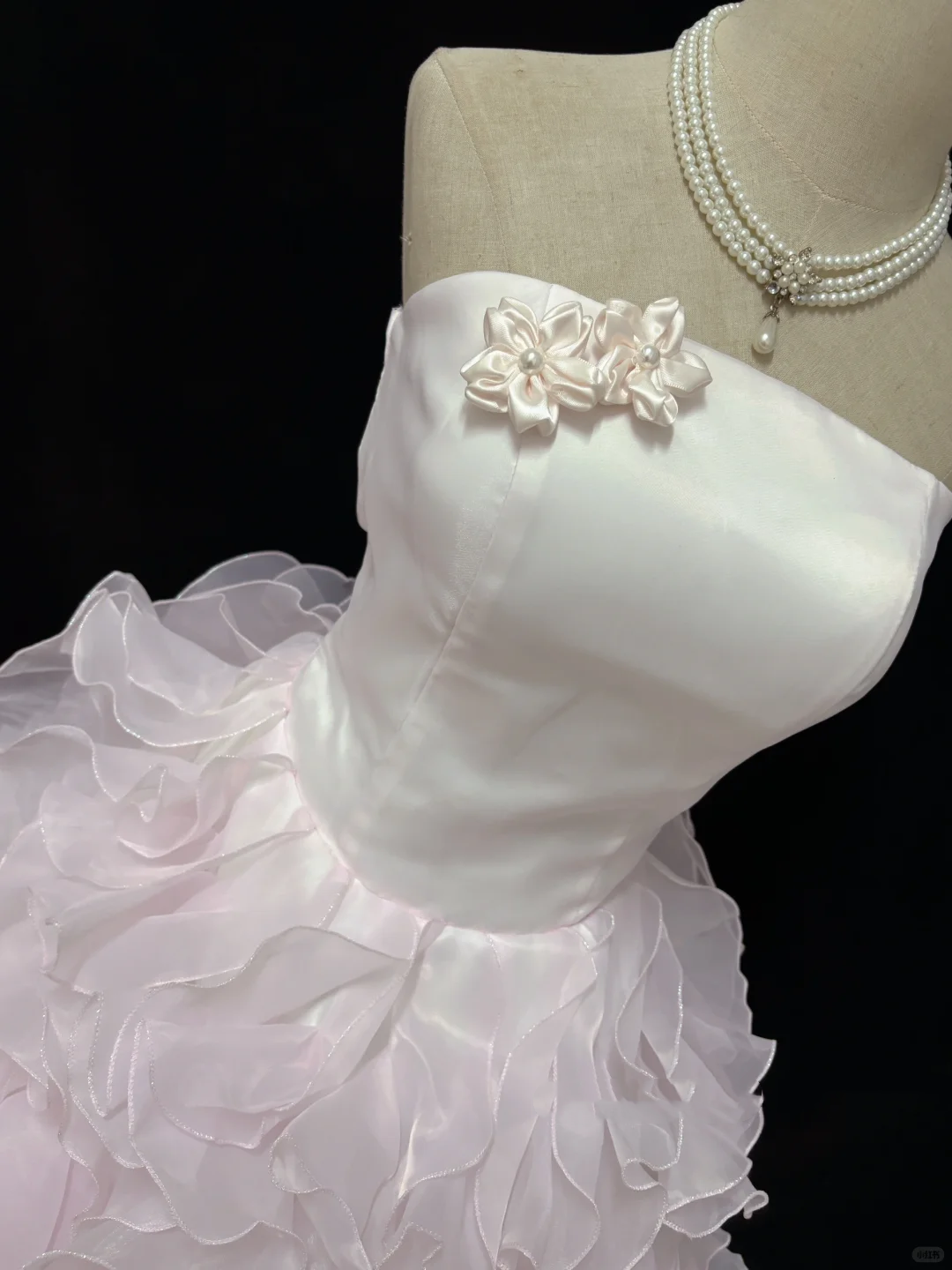 Blush Pink Strapless Cinched Waist Voluminous Wavy Princess Skirt Romantic Dress, Wedding Gown gh8061