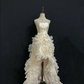 Light Champagne Strapless Elegant Romantic Long Gown With Retro Rose Details, Cinched Waist, Wedding Dress & Bridal Gown gh8276
