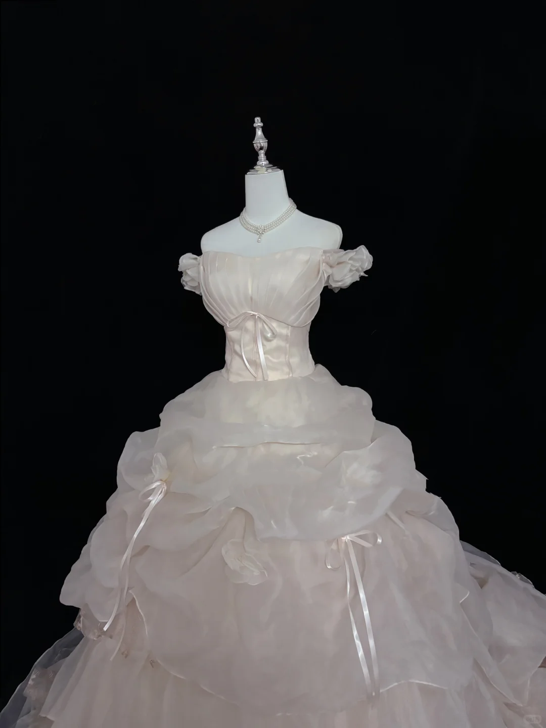 Blush Pink Off-the-Shoulder Voluminous Princess Skirt Long Vintage Romantic Dress, Wedding Gown gh8011