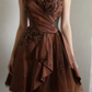 Brown Slim Waist Retro Sexy Halter Dress, Evening Party Gown gh7130
