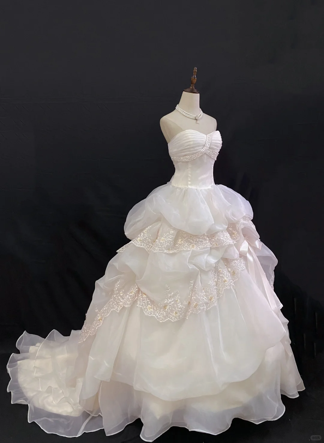 Off-White Strapless Long Elegant Romantic Gown With Voluminous Princess Skirt, Wedding Dress & Bridal Gown gh8230