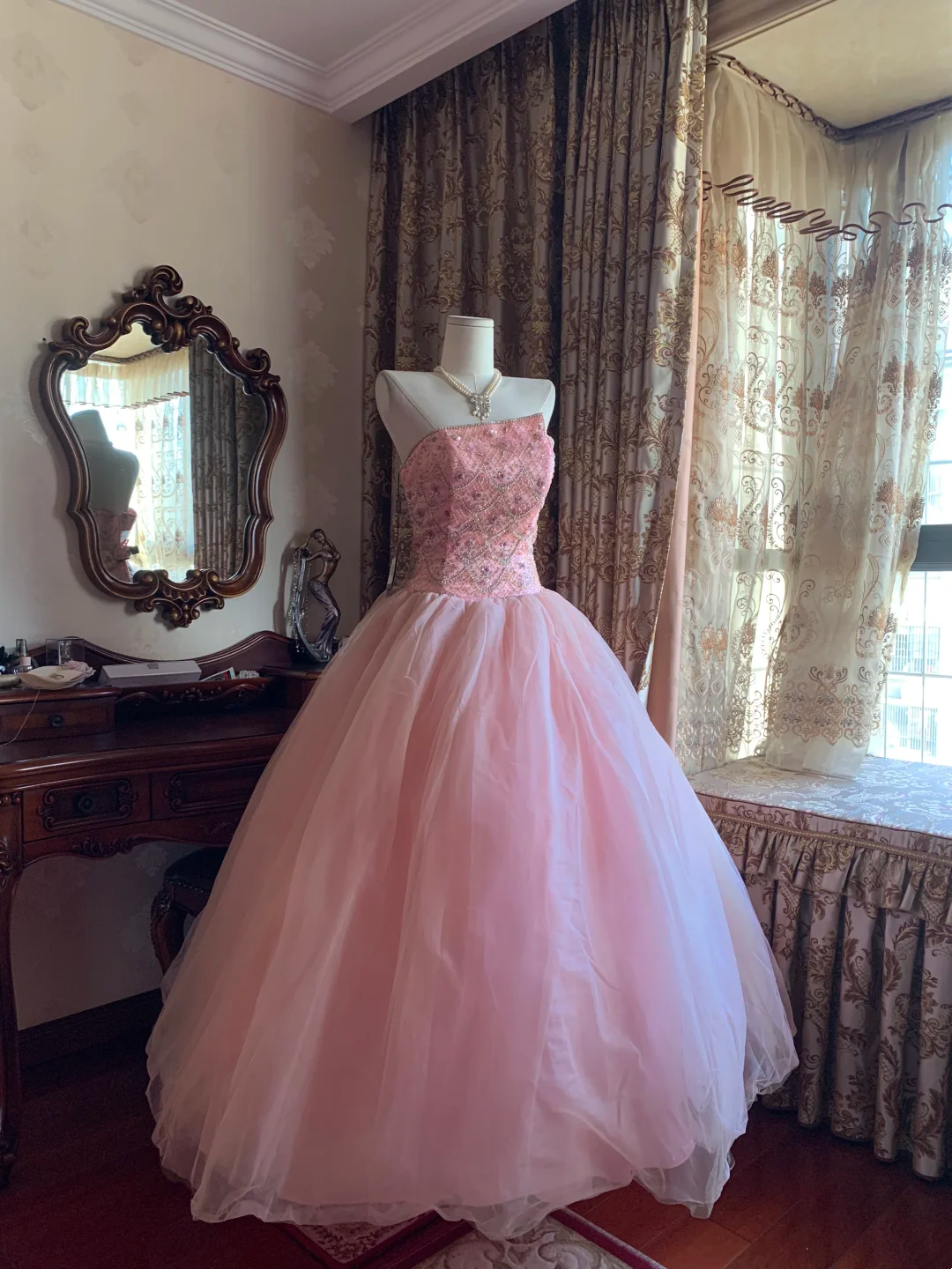 Light Pink Strapless Fitted Waist Voluminous Skirt Prom Gown, Birthday Party Dress gh7276