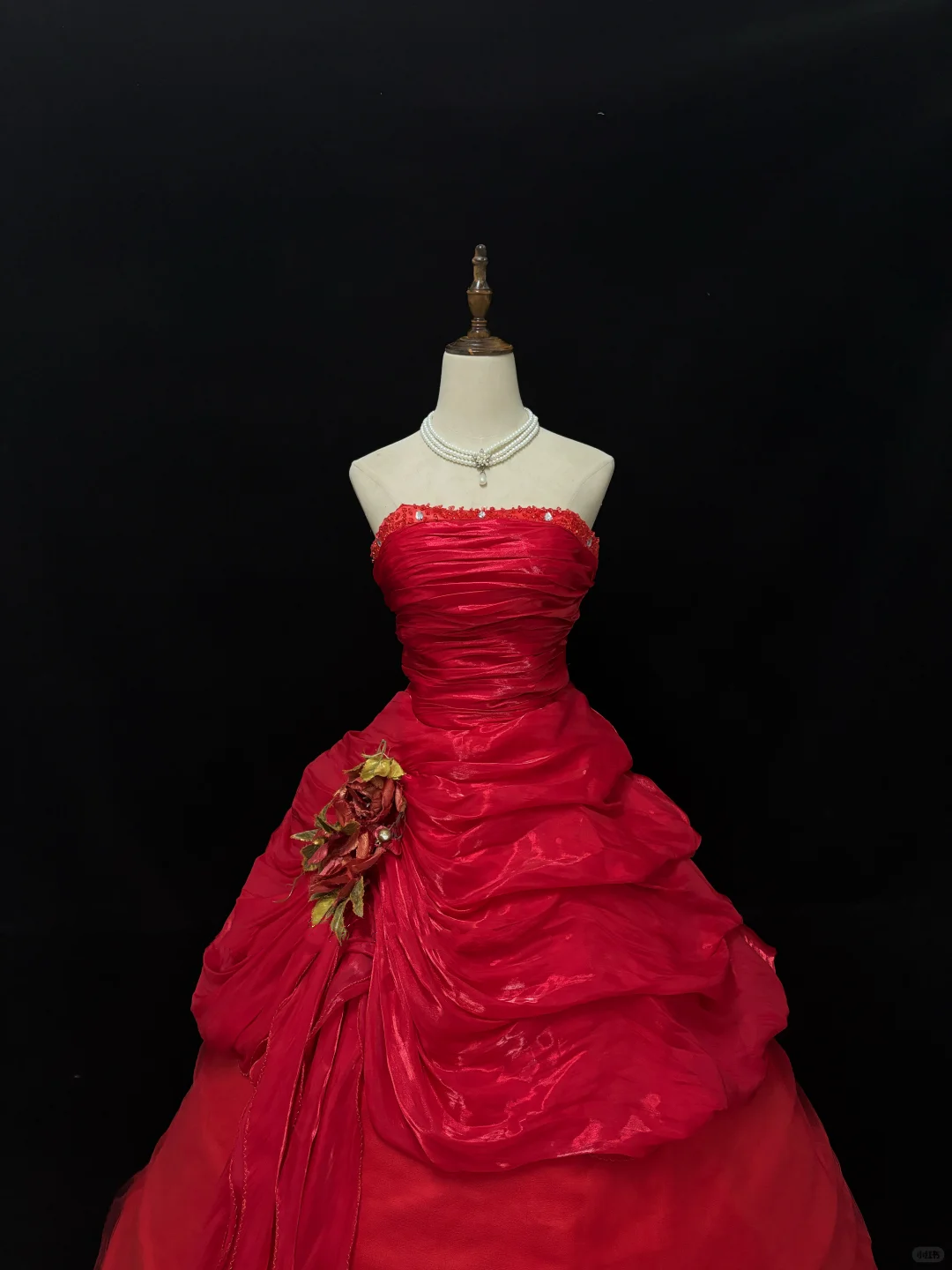 Red Strapless Cinched Waist Voluminous Princess Skirt Long Romantic Dress, Wedding Gown gh7965