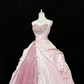 Pink Color Block Strapless Cinched Waist Voluminous Princess Skirt Long Romantic Dress, Wedding Gown gh7877