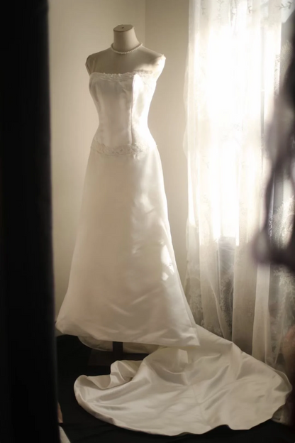 White Strapless Waist Fitted Trailing Retro Elegant Ball Gown, Evening Party Dress gh7131