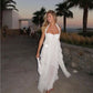 Weiß reine farbe jugendliche elegante süße lange chiffon rüschen unregelmäßigen rock meer strand urlaub party kleid abendkleid prom kleid gh3538