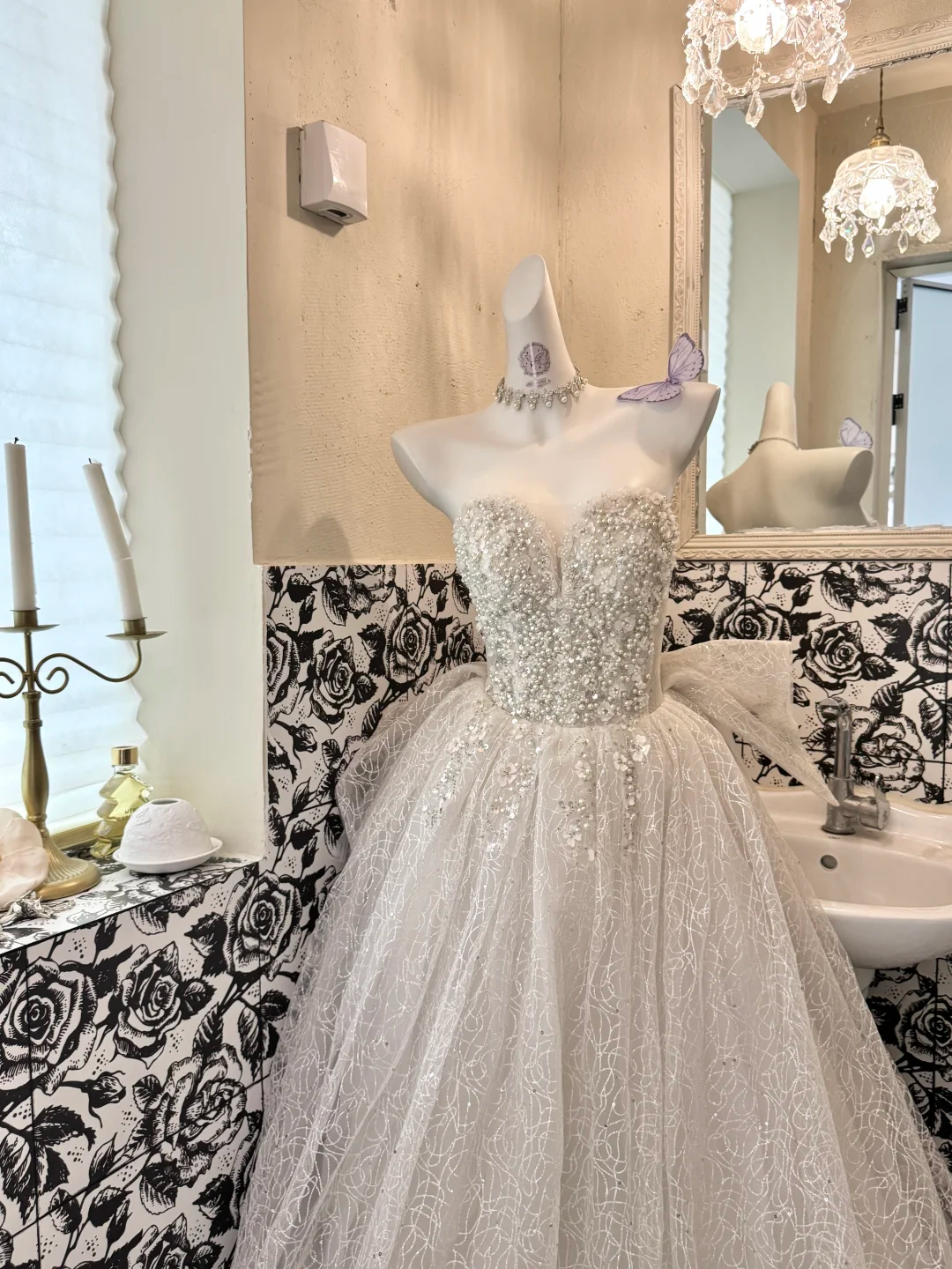 Ivory Strapless Beaded Waist-Cinched Vintage Luxury Full Flared Long Romantic Dress, Wedding Gown gh7710