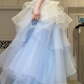 Light Blue Ombre Strapless Ball Gown, Lace Beaded Tiered Ruffle Tulle Prom Dress With Floral Embroidery for Party Banquet gh8960