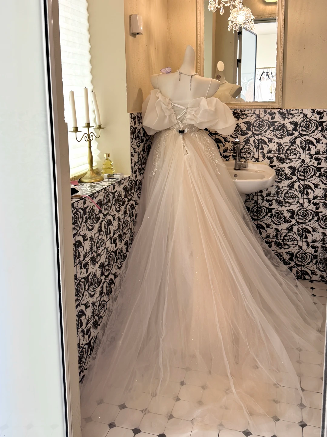 Ivory Spaghetti Strap Off-the-Shoulder Soft Neckline Waist-Cinched Voluminous Skirt Long Romantic Dress, Wedding Gown gh7724