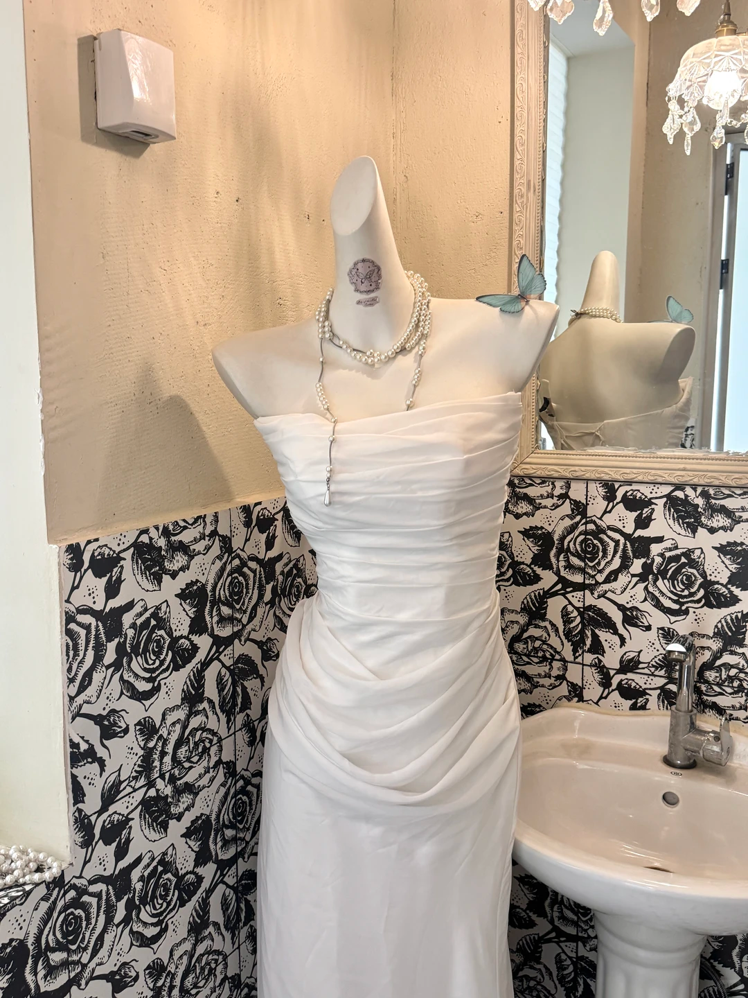 White Strapless Waist-Cinched Fitted Ruched Sexy Romantic Dress, Wedding Gown gh7608