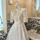 Ivory Mid-Long Sleeve Lace Waist-Cinched Full Flared Skirt Elegant Romantic Dress, Wedding Gown gh7630