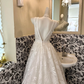 Ivory V-Neck Waist-Cinched Fitted Printed Full Flared Premium Vintage Romantic Dress, Wedding Gown gh7575