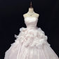 Blush Pink Strapless Cinched Waist Voluminous Tiered Skirt Long Romantic Dress, Wedding Gown gh7966