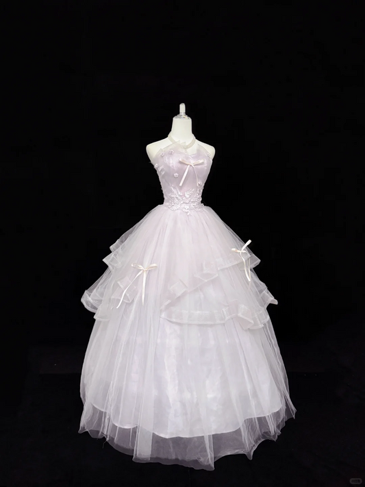 Lavender Halter Cinched Waist Voluminous Princess Skirt Long Romantic Dress, Wedding Gown gh7878