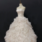 Off-white strapless romantic gown with fitted waist and fluffy tiered cake skirt, wedding dress & bridal gown gh8231
