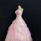Light Pink Spaghetti Strap Long Romantic Gown with Fitted Waist and Fluffy Princess Skirt, Wedding Dress & Bridal Gown gh8327