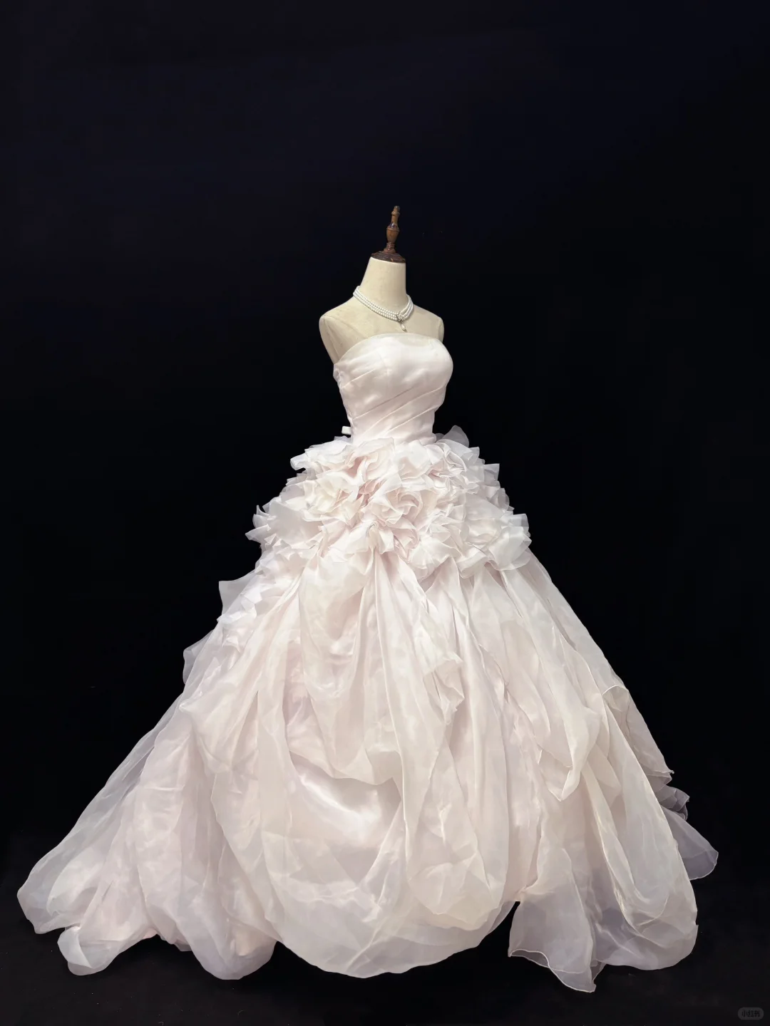Blush Pink Strapless Cinched Waist Voluminous Tiered Skirt Long Romantic Dress, Wedding Gown gh7966