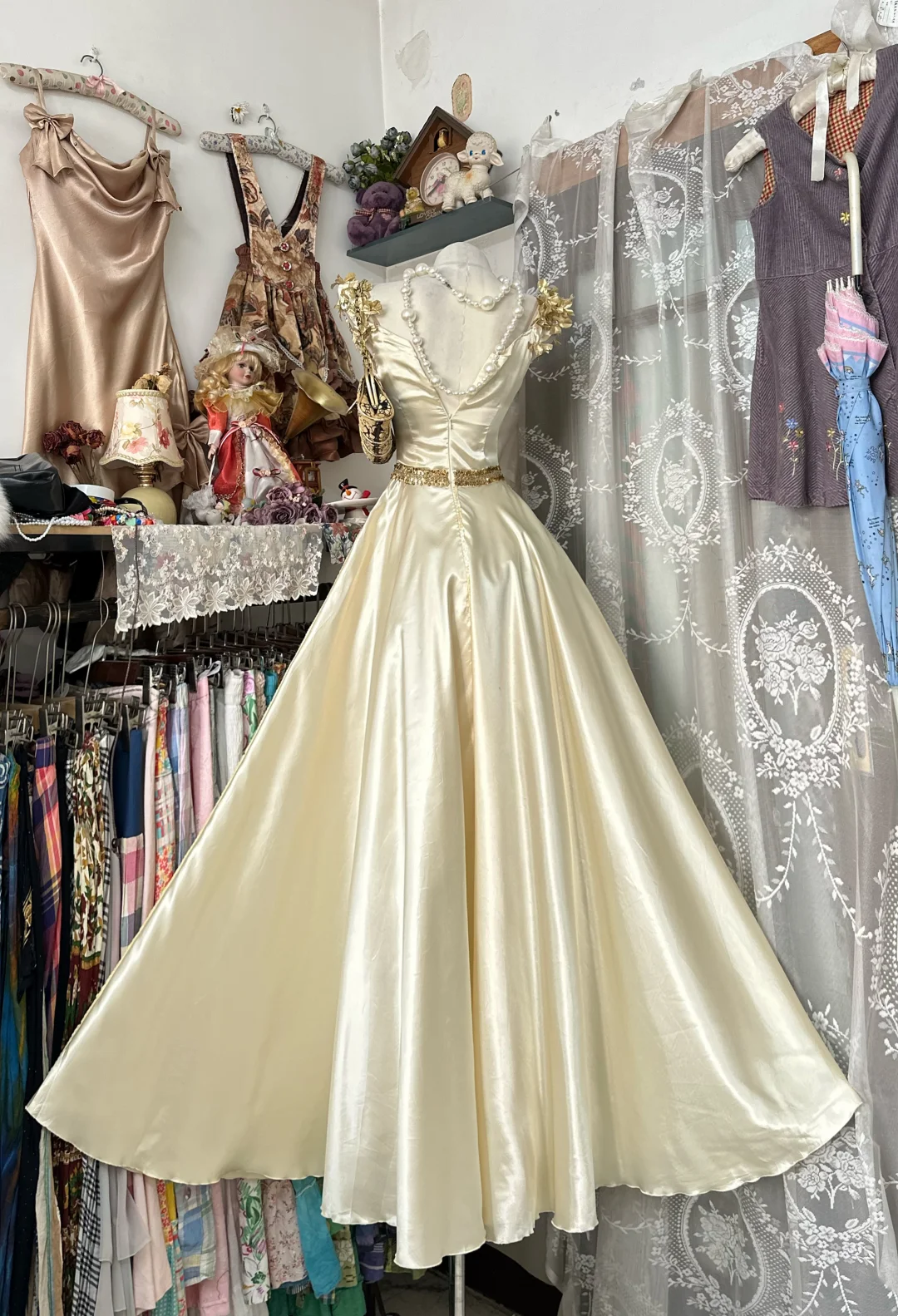 Ivory Vintage Fitted Waist Full Flare Skirt Prom Dress, Wedding Dress, Evening Gown gh7203