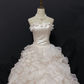 Off-white strapless romantic gown with fitted waist and fluffy tiered cake skirt, wedding dress & bridal gown gh8231