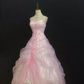 Light Pink Spaghetti Strap Long Romantic Gown with Fitted Waist and Fluffy Princess Skirt, Wedding Dress & Bridal Gown gh8327