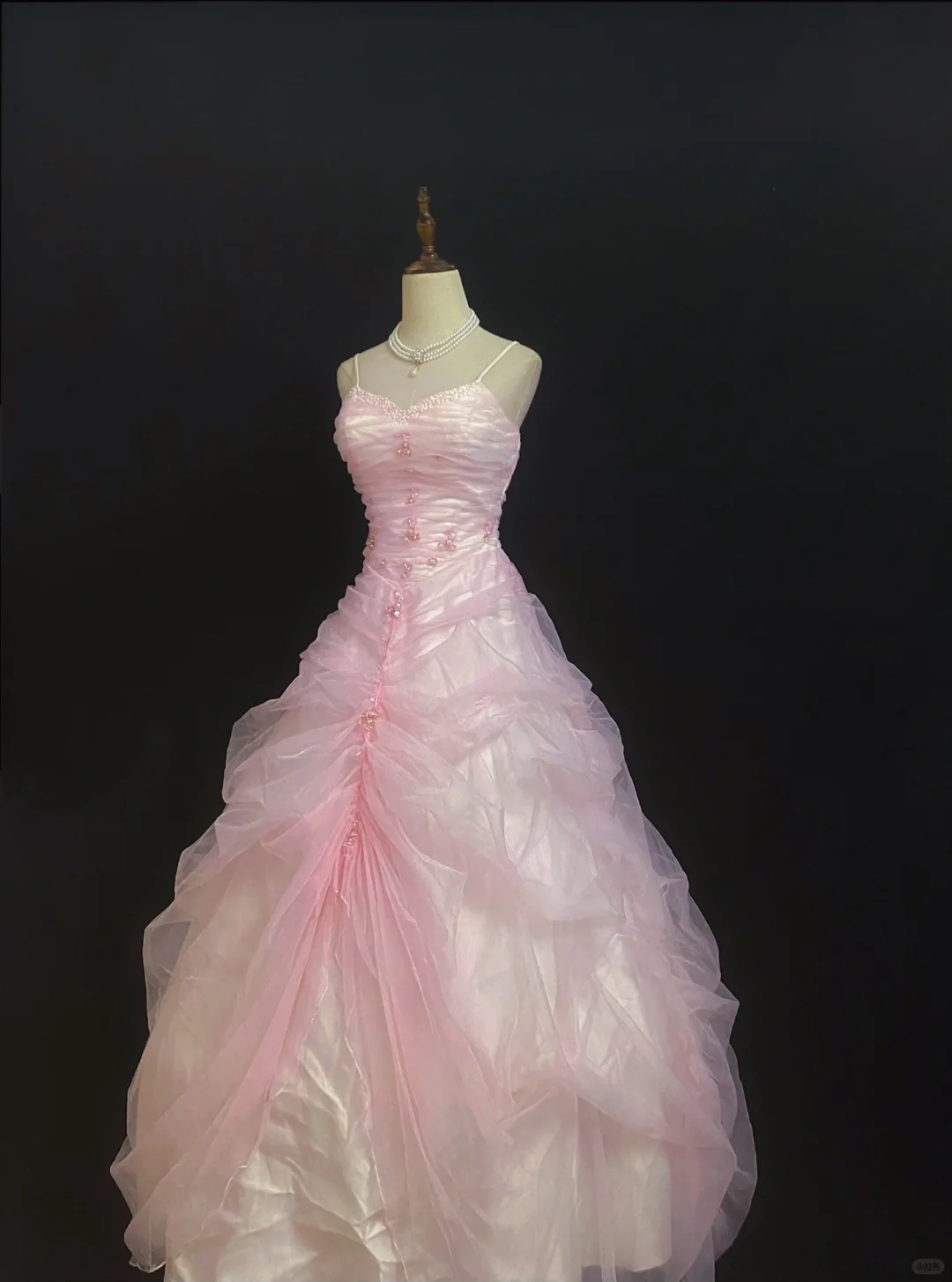 Light Pink Spaghetti Strap Long Romantic Gown with Fitted Waist and Fluffy Princess Skirt, Wedding Dress & Bridal Gown gh8327