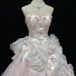 Blush Pink Strapless Gown With Floral Details & Voluminous Skirt, Luxury Romantic Wedding & Bridal Dress gh8186