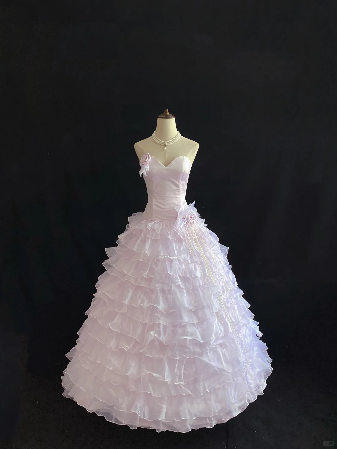 Blush Pink Satin Strapless Long Luxury Romantic Gown, Cinched Waist, Fluffy Chiffon Tiered Skirt, Wedding Dress & Bridal Gown gh8146