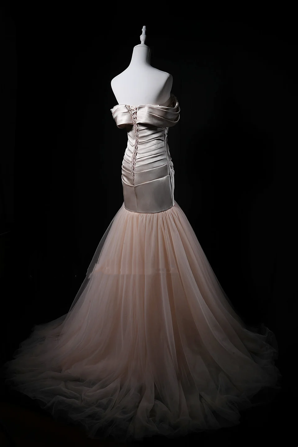 Light Champagne Pink Off Shoulder Waist-Cinched Fitted Elegant Evening Dress, Fairy Gown, Romantic Gown gh7466