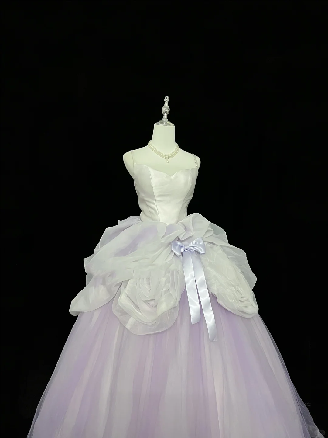 Lavender Spaghetti Strap Cinched Waist Voluminous Skirt Long Romantic Dress, Wedding Gown gh7926