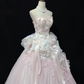 Blush Pink Strapless Gown With Floral Details & Voluminous Skirt, Luxury Romantic Wedding & Bridal Dress gh8186