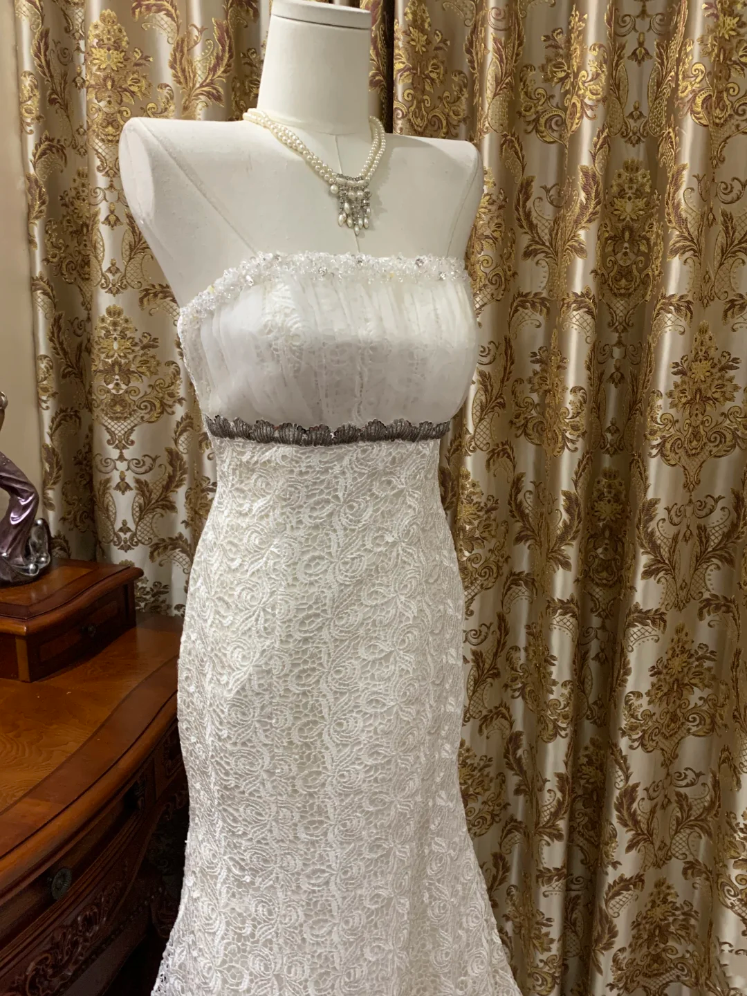 White Strapless Waist-Cinched Mermaid Prom Dress, Evening Gown, Wedding Dress, Graduation Dress gh7247