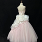 Blush Pink Strapless Gown With Floral Details & Voluminous Skirt, Luxury Romantic Wedding & Bridal Dress gh8186