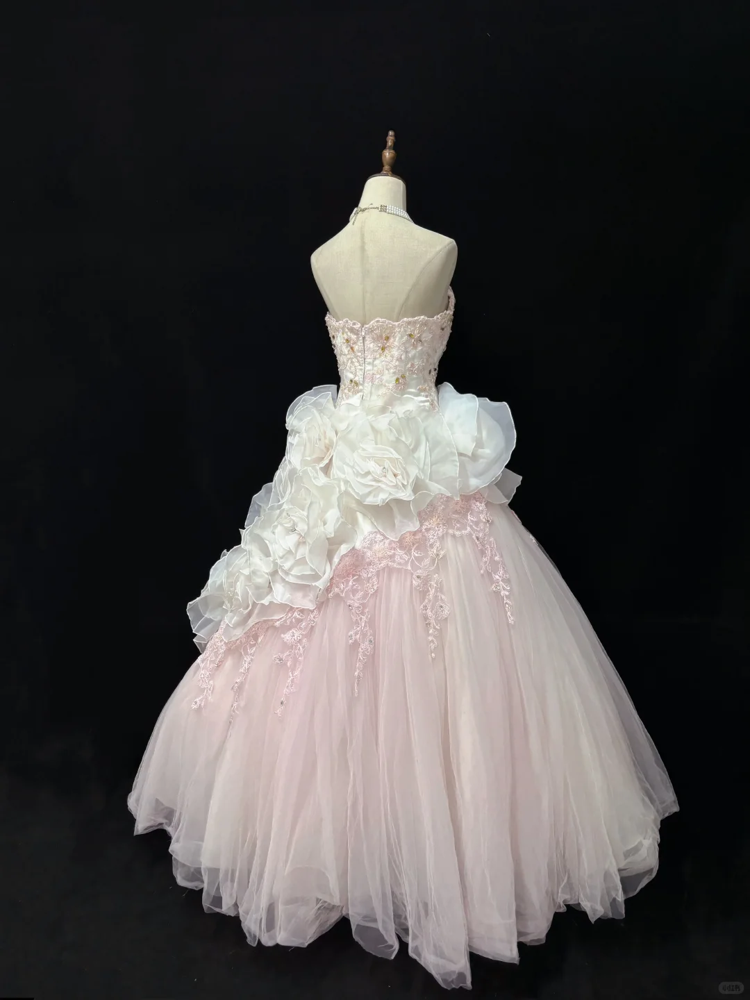 Blush Pink Strapless Gown With Floral Details & Voluminous Skirt, Luxury Romantic Wedding & Bridal Dress gh8186