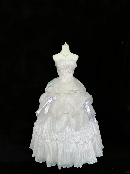 Lavender Strapless Cinched Waist Luxurious Voluminous Skirt Vintage Romantic Dress, Wedding Gown gh8012