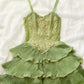 Green pink sweet spaghetti strap layered short lace tulle homecoming dress prom dress evening dress birthday party dress gh3463