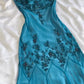 Blue shiny fashion exquisite beaded spaghetti strap long chiffon ball gown evening dress party dress gh3405