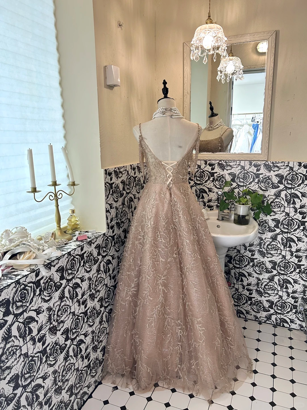 Light Pink Spaghetti Strap Waist-Cinched Full Flared Skirt Luxury Romantic Dress, Wedding Gown gh7667