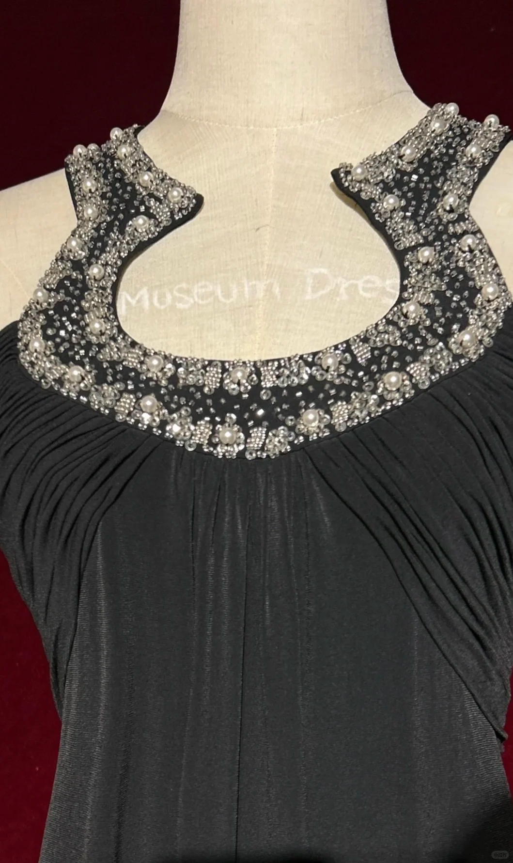 Halter Dark Grey Chiffon Prom Dress U Cutout Neck Silver Rhinestone Beaded Formal Dress gh9552