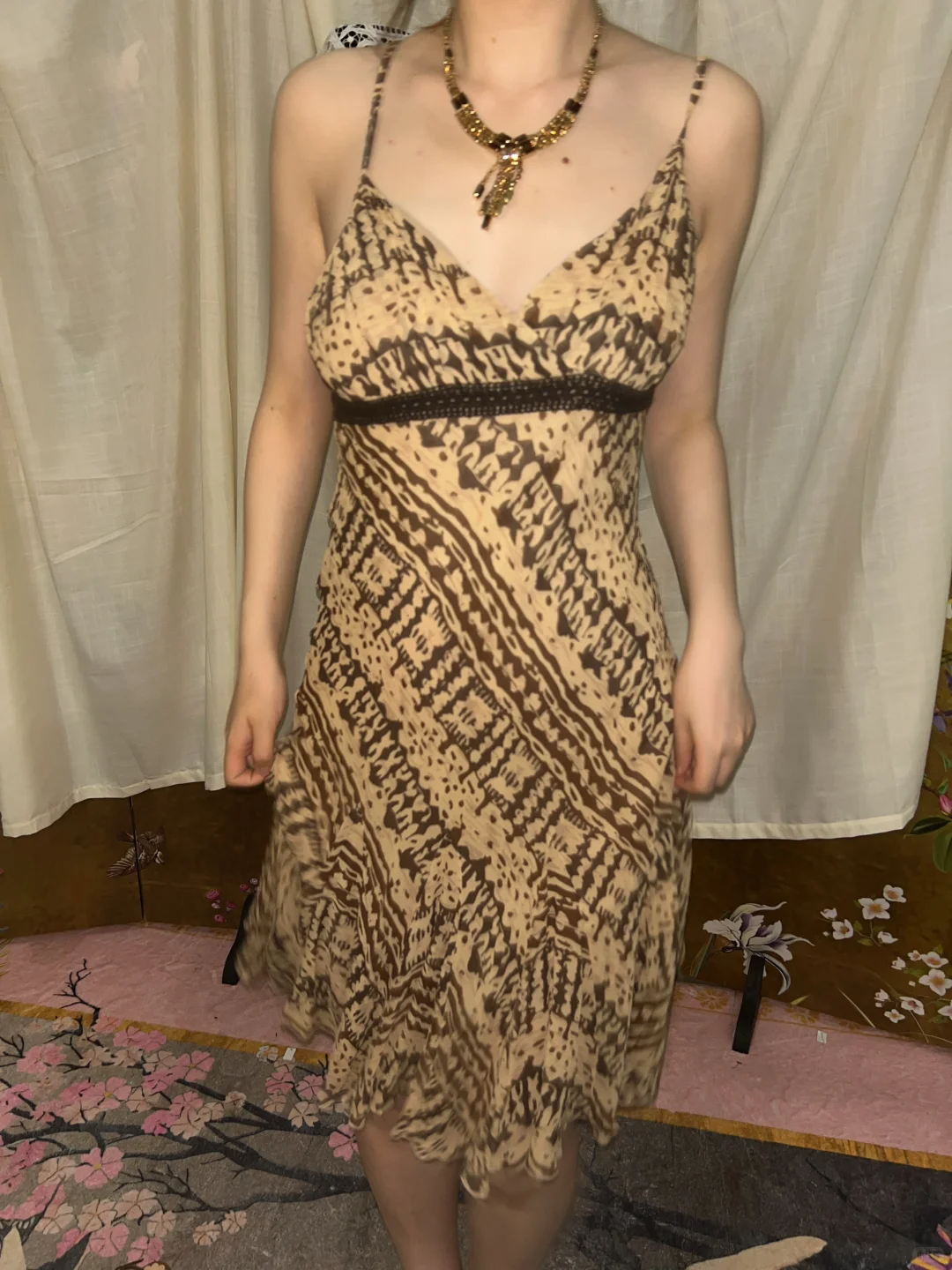Brown Sexy Vintage Floral Spaghetti Strap Fitted Waist Prom & Evening Party Dress gh8422