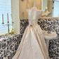 Light Champagne Strapless Waist-Cinched A-Line Skirt Elegant Romantic Dress, Wedding Gown gh7639
