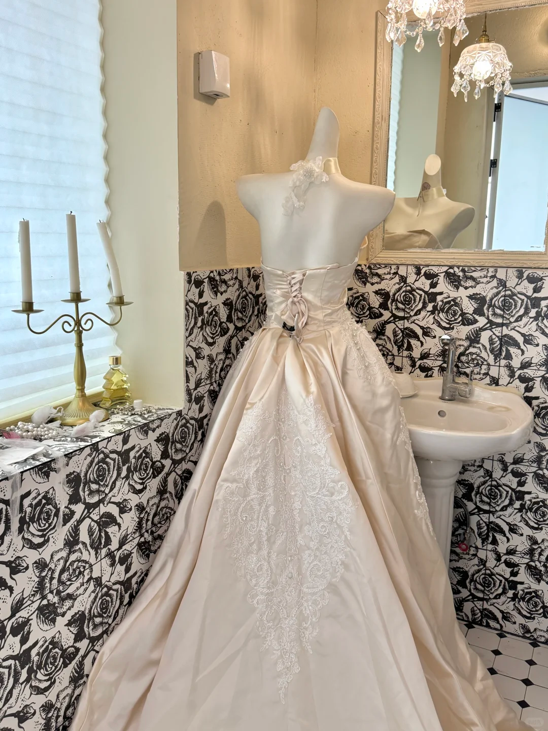 Light Champagne Strapless Waist-Cinched A-Line Skirt Elegant Romantic Dress, Wedding Gown gh7639
