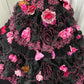 Schwarz Rosa Blumen Maximalismus Langes Tüll Ballkleid 16. Geburtstagskleid Quinceanera Kleid gh4739