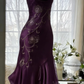 ✨Girlhomeshops-Deep Purple Cowl Neck Floral Beaded Satin Mermaid Formal Prom Gown gh10264