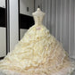 Gelbes, florales, perlenbesetztes, langes Tüll-Ballkleid zum 16. Geburtstag, Quinceanera-Kleid, gh4737
