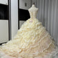 Gelbes, florales, perlenbesetztes, langes Tüll-Ballkleid zum 16. Geburtstag, Quinceanera-Kleid, gh4737