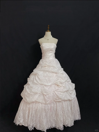 Blush Pink Strapless Romantic Gown with Lace Trim, Fitted Waist and Voluminous Princess Skirt, Wedding Dress & Bridal Gown gh8278