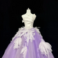 White Satin Strapless Cinched Waist Purple Voluminous Princess Skirt Romantic Dress, Wedding Gown gh7879