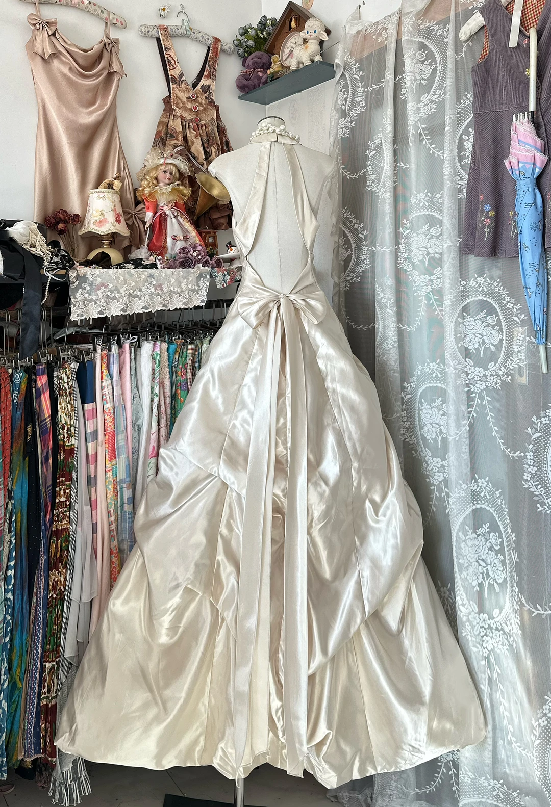 Off-White Halter Neck Fitted Waist A-Line Prom Dress, Evening Gown gh7204